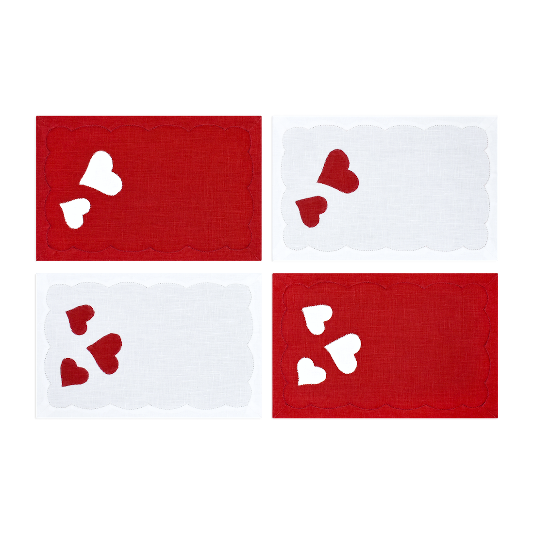 Heart Cocktail Napkins, Red & White, Set of 4