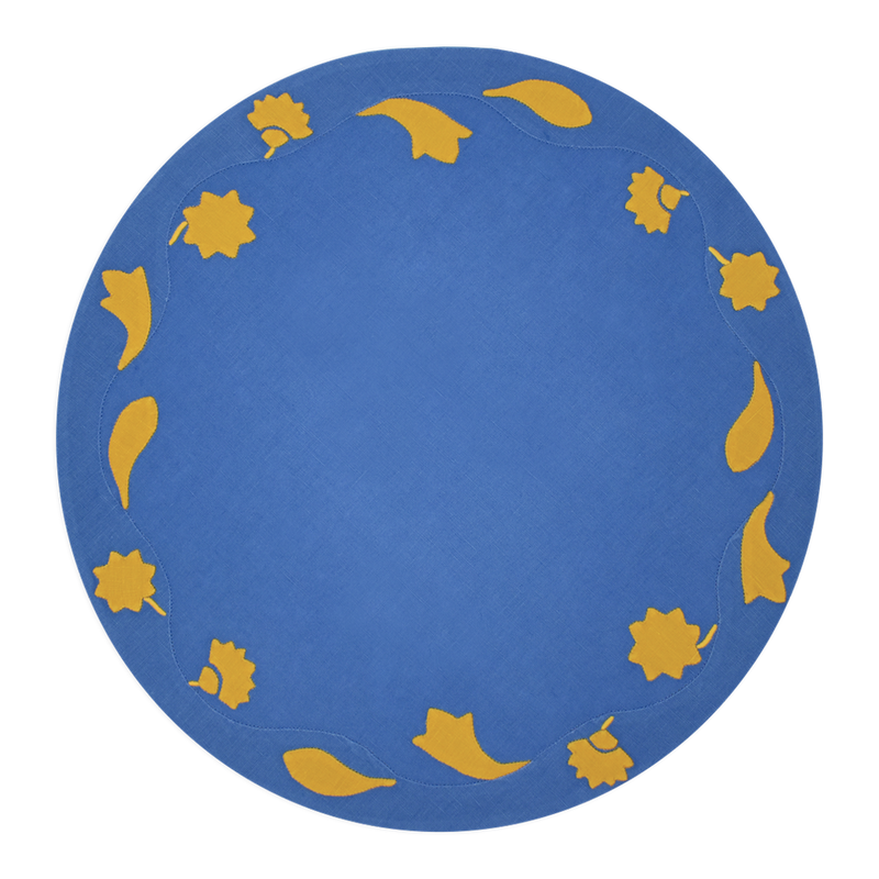 Flora Placemat, French Blue & Marigold, Set of 2