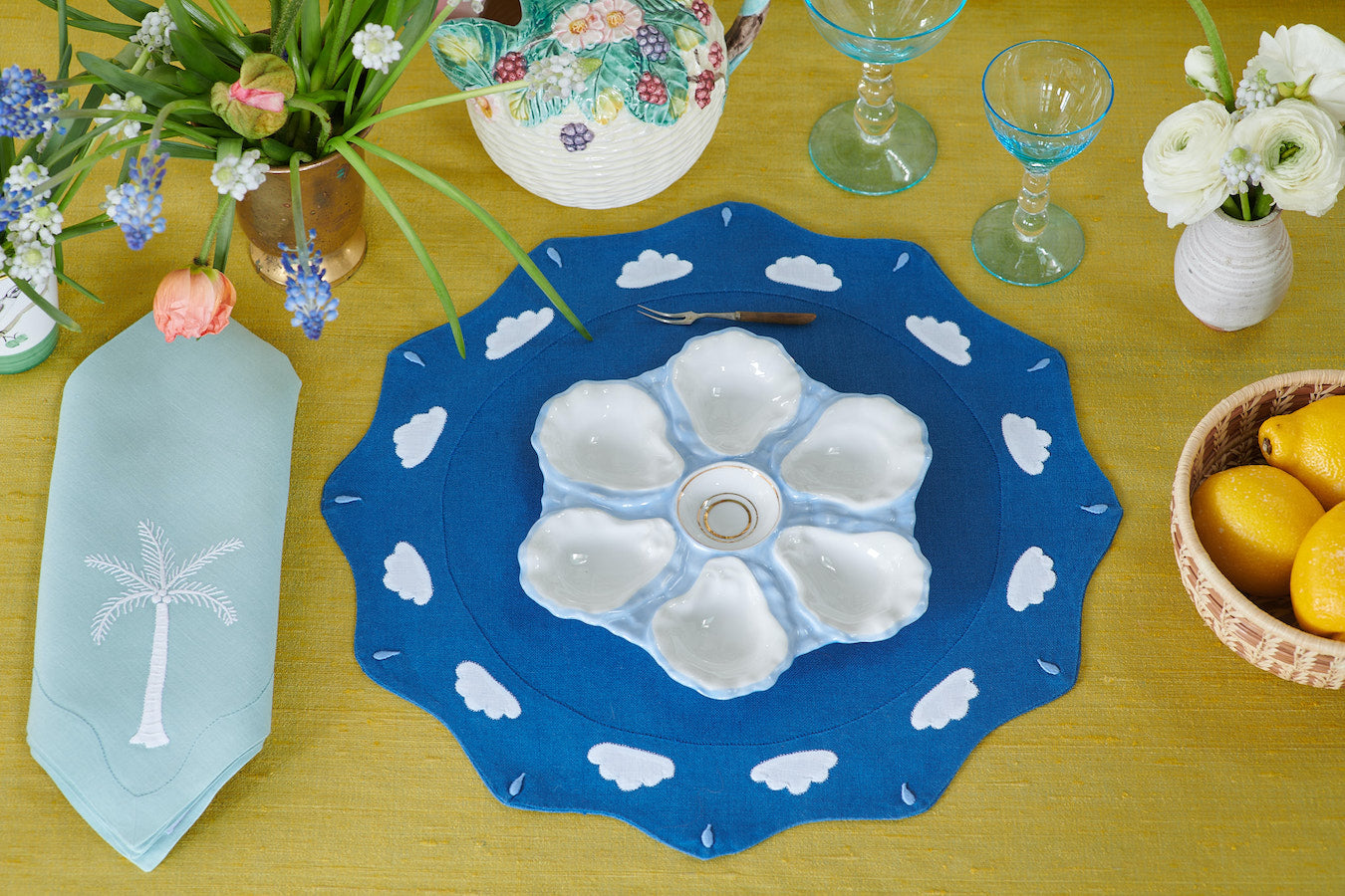 Sicily Scallop Placemats, Royal Blue and White, Set of 2