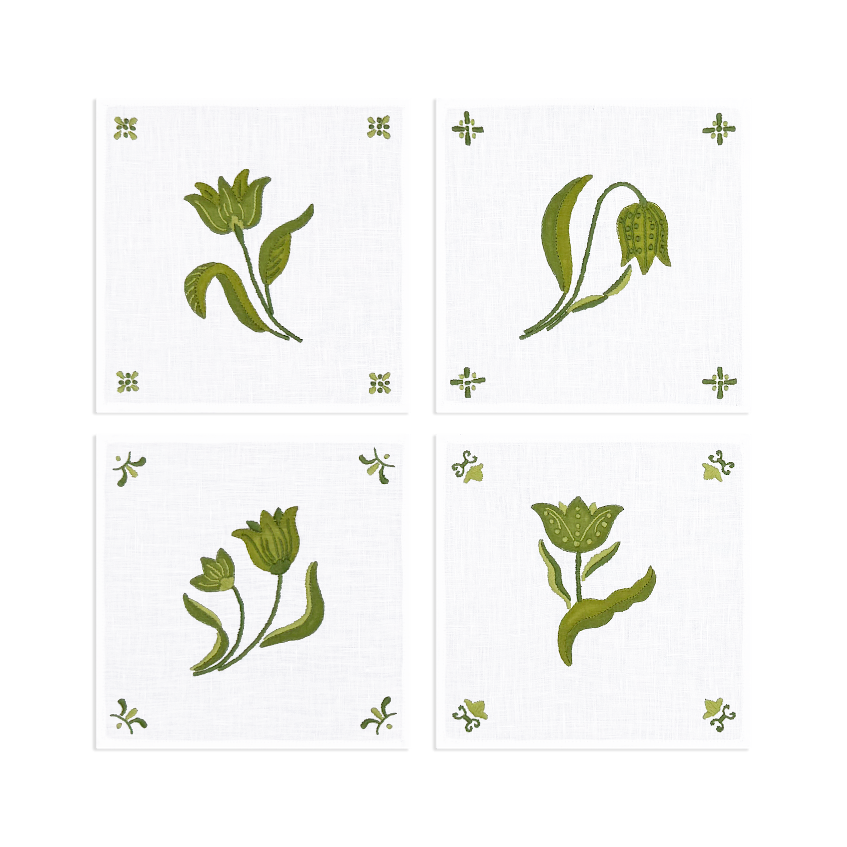 Delft Tulip Cocktail Napkins Green, Set of 4 - Pre-Order