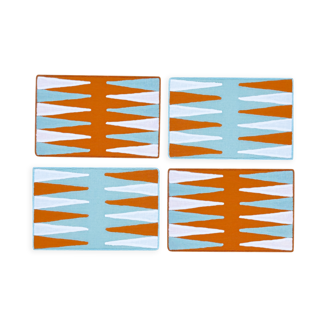 Backgammon Cocktail Napkins, Orange & Aqua, Set of 4 - New