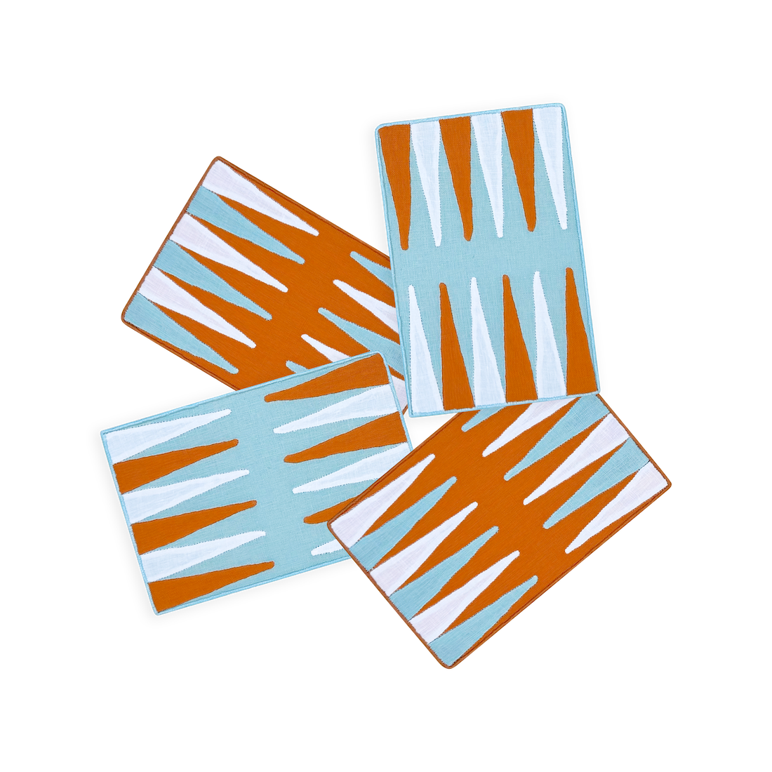 Backgammon Cocktail Napkins, Orange & Aqua, Set of 4 - New