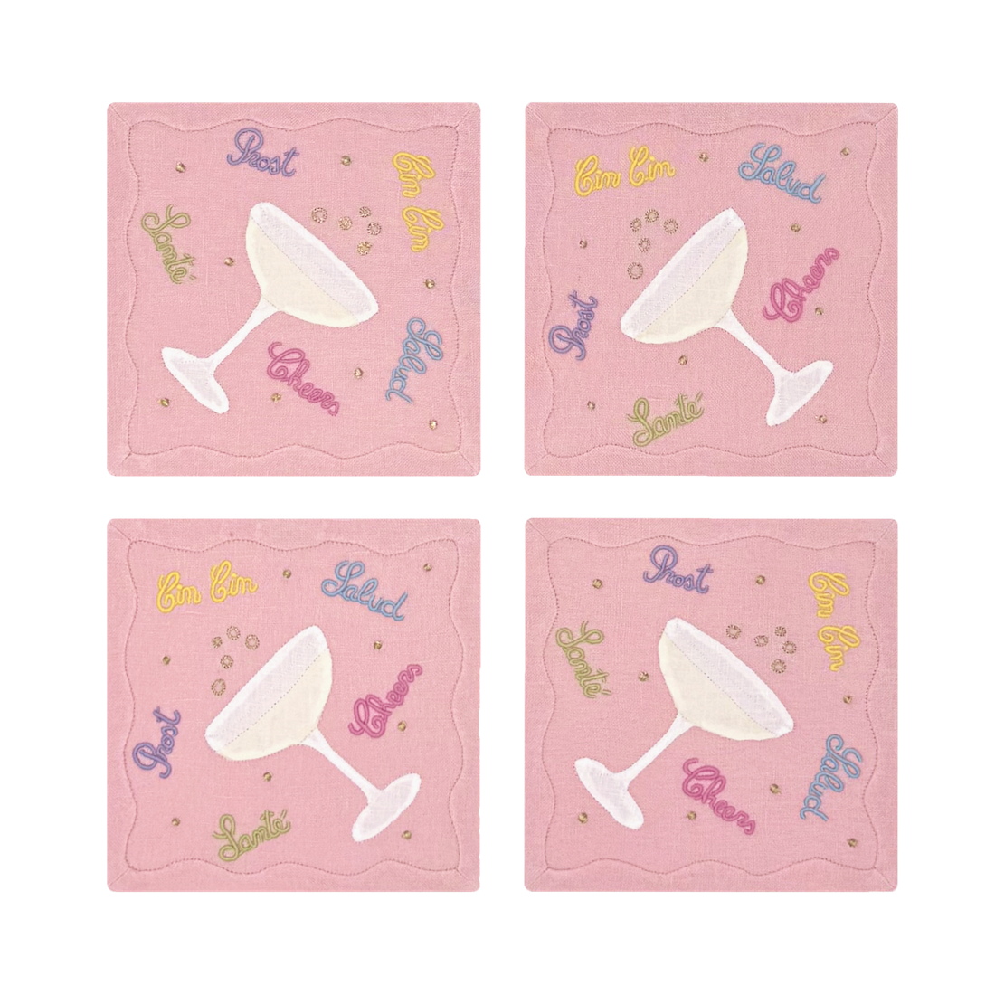 Salud Cocktail Napkins Pink, Set of 4 - New