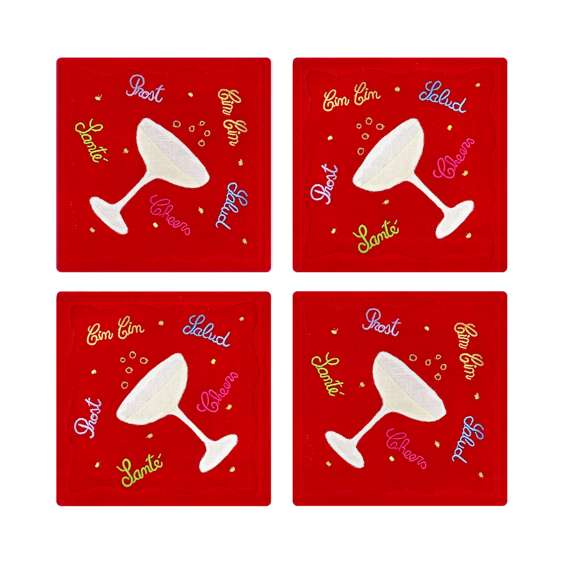 Salud Cocktail Napkins Red, Set of 4 - Pre-Order