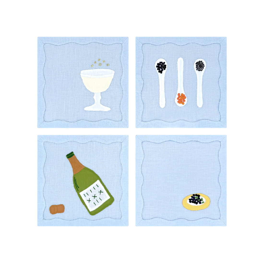 Champagne & Caviar Cocktail Napkins, Set of 4