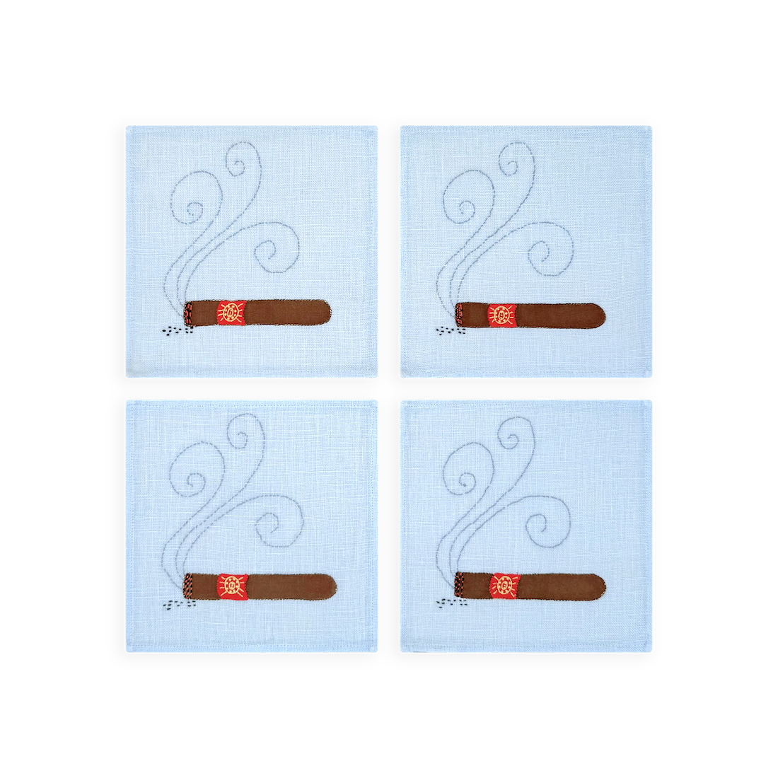 Cigar Cocktail Napkins Blue, Set of 4 - New