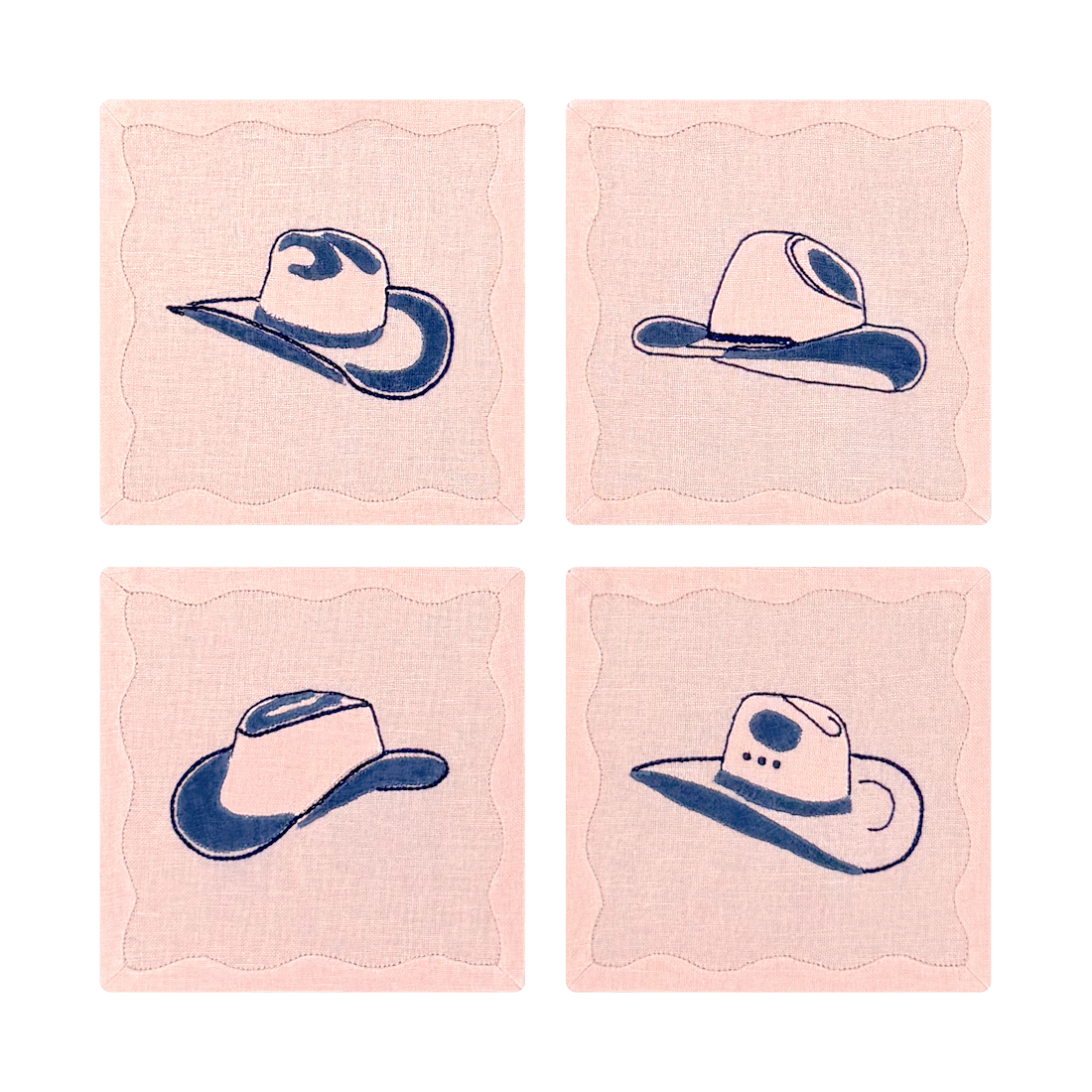 All Hat No Cattle Cocktail Napkins, Pink & Navy, Set of 4 - New