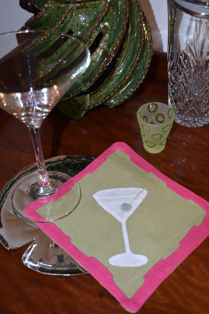 Dirty Martini Cocktail Napkins, Fern & Pink, Set of 6 - Sample Sale