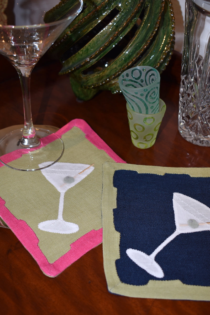 Dirty Martini Cocktail Napkins, Fern & Pink, Set of 6