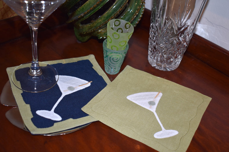 Dirty Martini Cocktail Napkins, Fern Green, set of 6