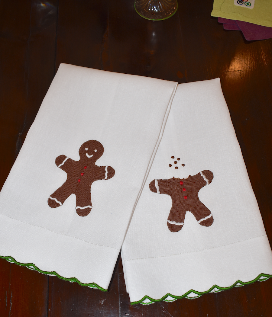 Gingerbread Guest Towels Green, Set of 2