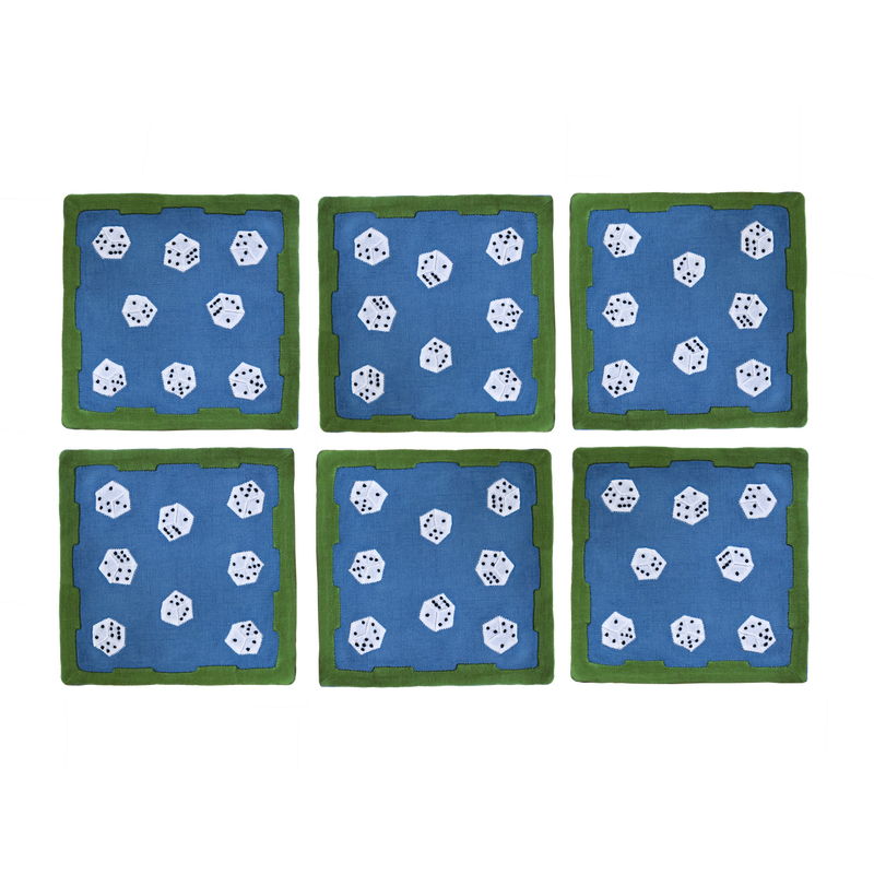 Dice Cocktail Napkins, French Blue & Green, Set of 6
