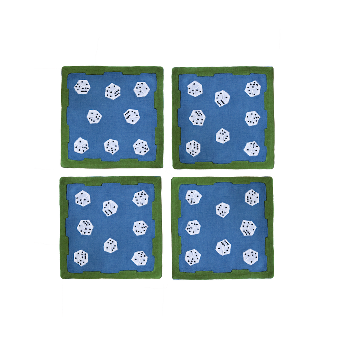 Dice Cocktail Napkins, French Blue & Green, Set of 4