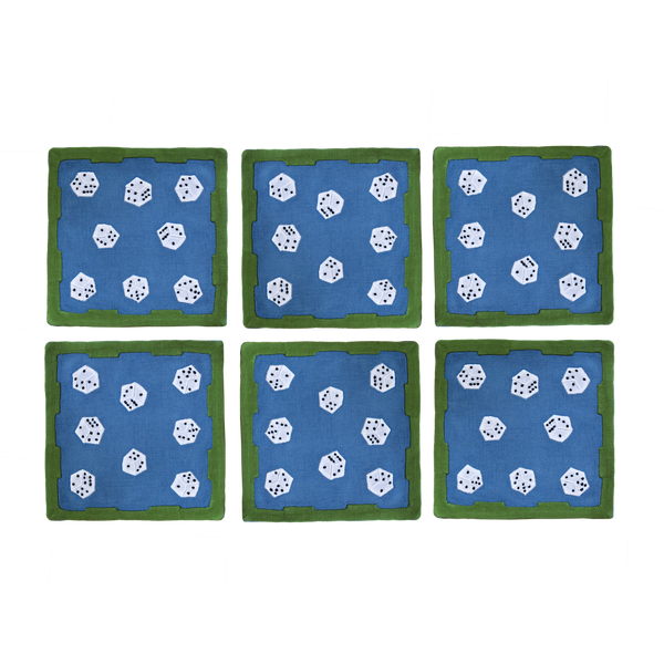 Dice Cocktail Napkins, French Blue & Green, Set of 6