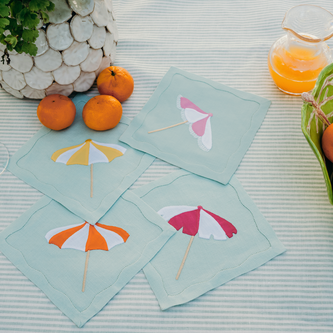 Sun Umbrella Cocktail Napkins Aqua, Set of 4