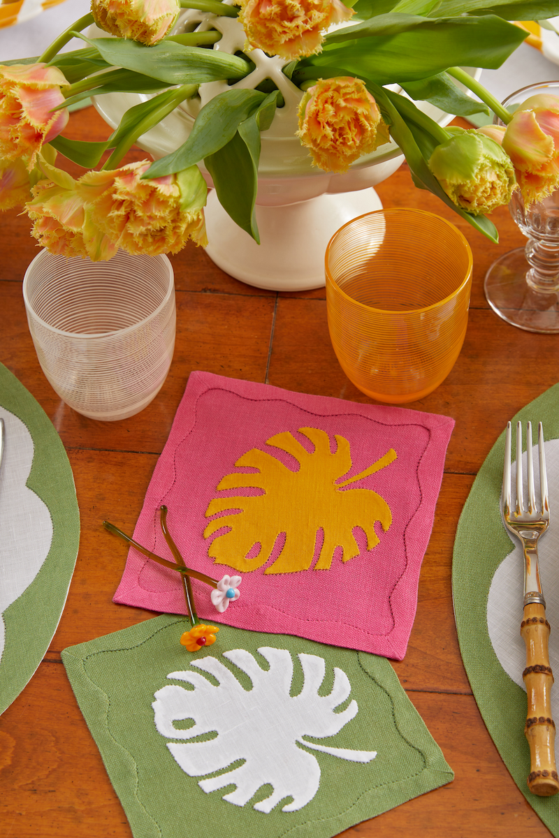 Monstera Leaf Cocktail Napkins Green, Set of 6