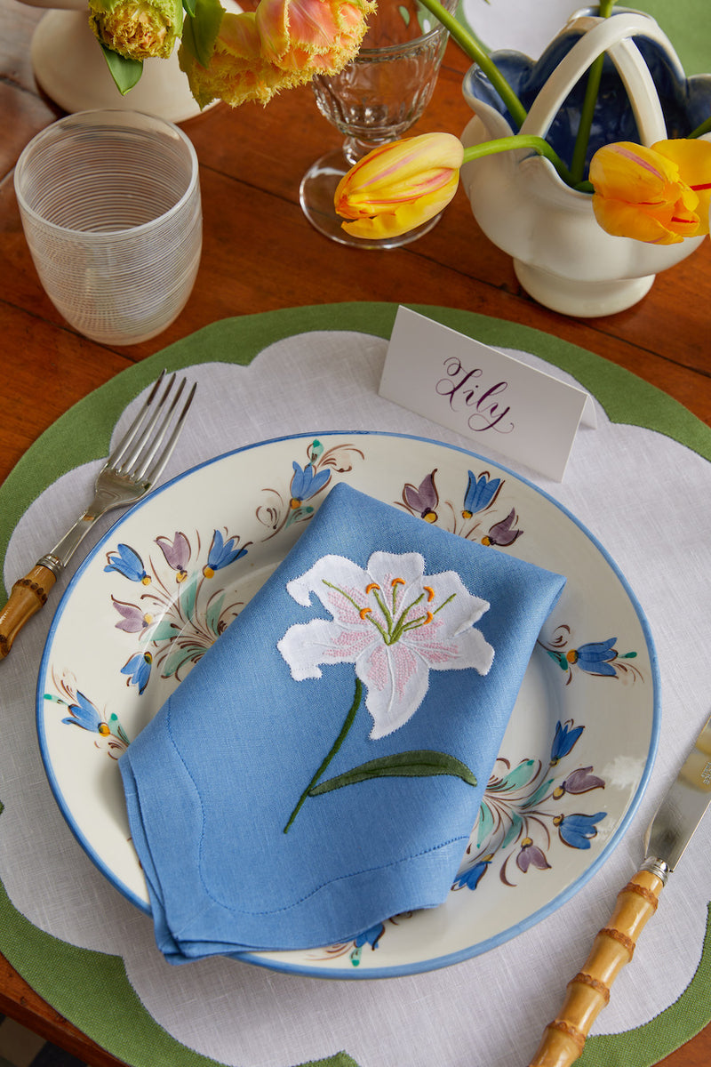 Lily Flower Dinner Napkins French Blue, Set of 2 - Back in Stock