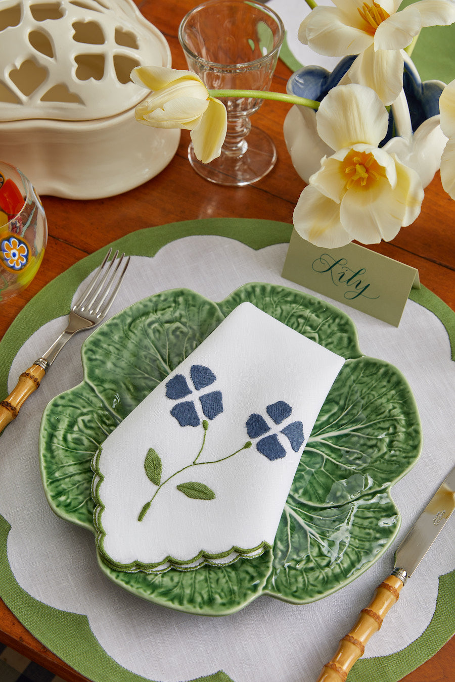 Porto Placemats, White & Green, Set of 2