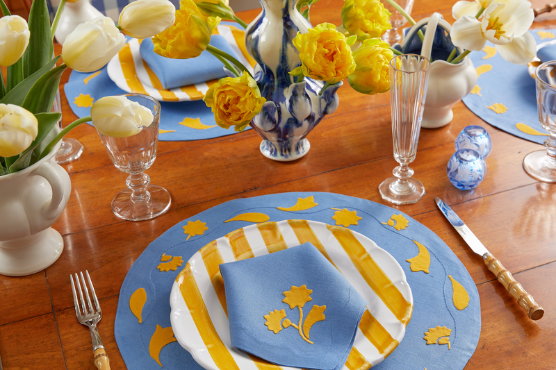 Flora Dinner Napkins, French Blue & Marigold, Set of 2