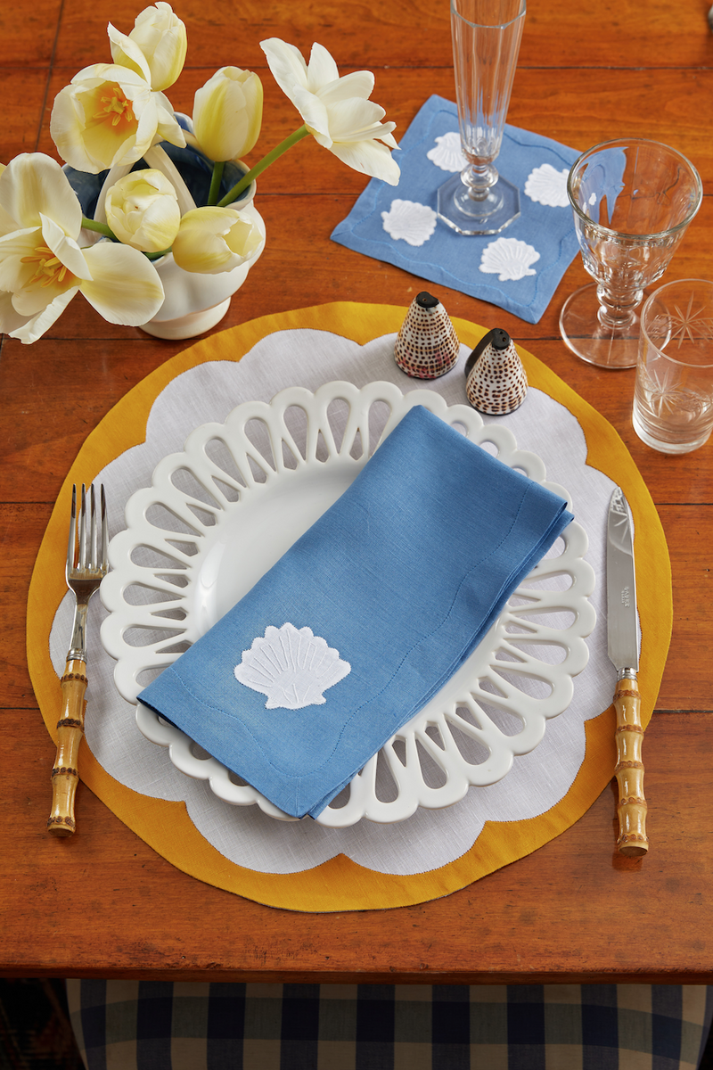 Shell Cocktail Napkins French Blue, Set of 4