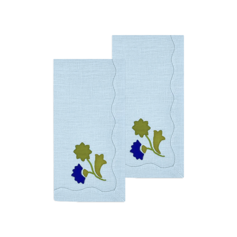 Flora Dinner Napkins, Blue & Green, Set of 2 - New