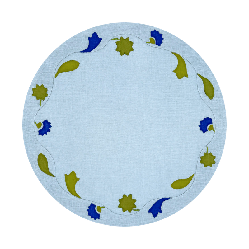 Flora Placemat, Pale Blue & Green, Set of 2 - New