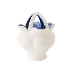 Porcelain Flower Basket with Blue Interior
