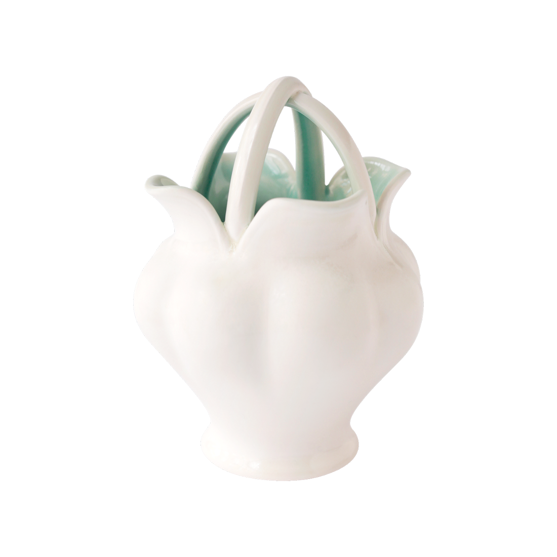Porcelain Flower Basket with Green Interior