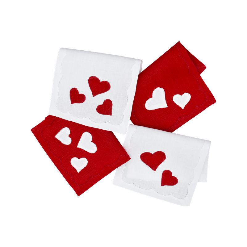Heart Cocktail Napkins, Red & White, Set of 4