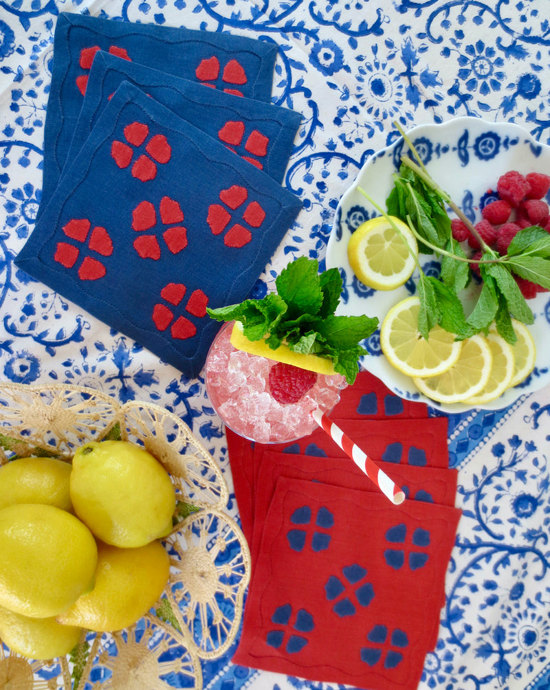 Matisse Cocktail Napkins, Navy & Scarlet, Set of 6