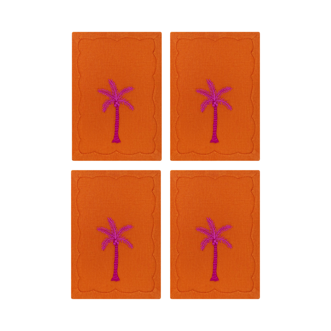 Palm Tree Cocktail Napkins, Orange & Pink, Set of 4 - New