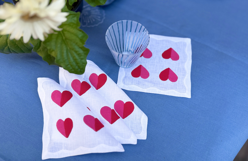 Heart Cocktail Napkins, Pink & Red, set of 4