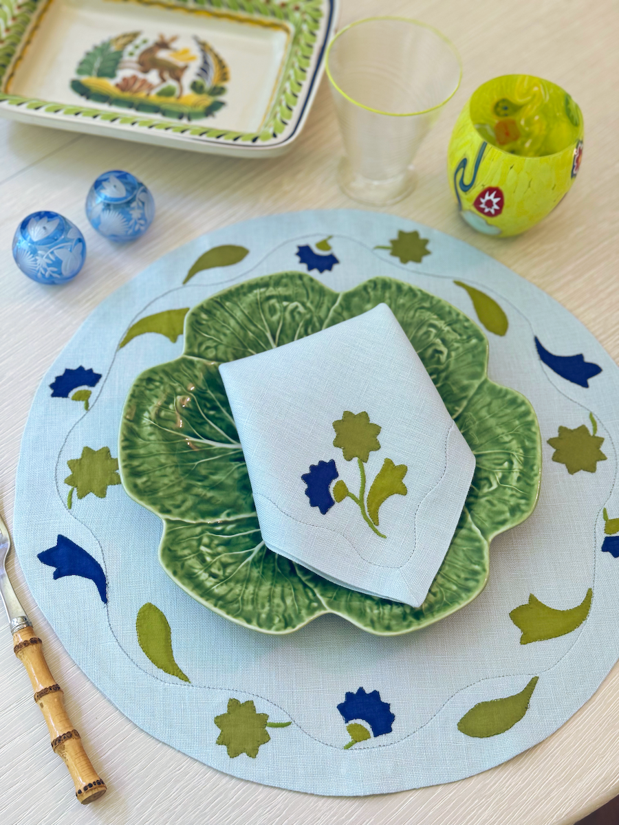 Flora Dinner Napkins, Blue & Green, Set of 2
