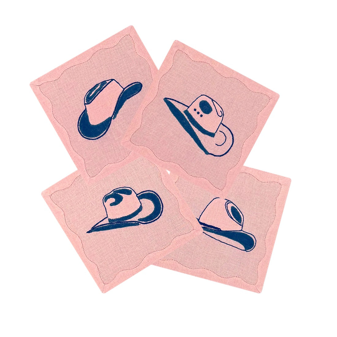 All Hat No Cattle Cocktail Napkins, Pink & Navy, Set of 4