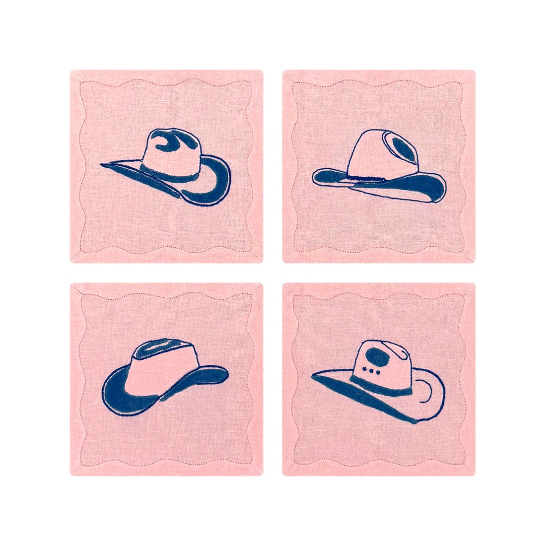 All Hat No Cattle Cocktail Napkins, Pink & Navy, Set of 4