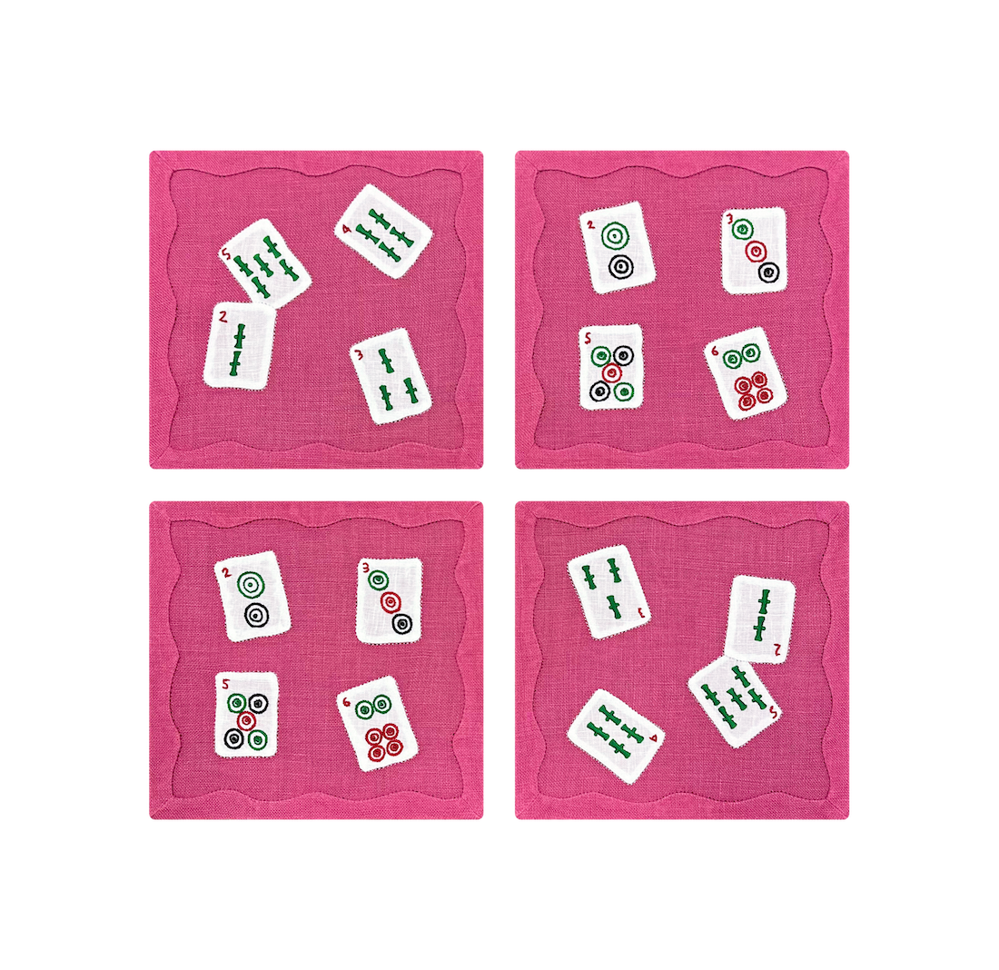 Mahjong Cocktail Napkins Pink, set of 4 - New