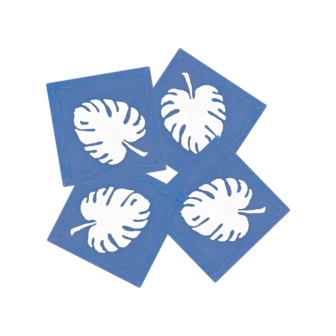 Monstera Leaf Cocktail Napkins, French Blue, Set of 4