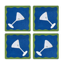 Dirty Martini Cocktail Napkins, Royal Blue & Green, Set of 4
