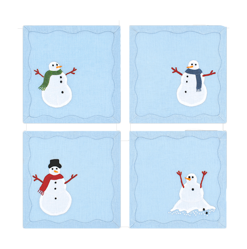 Snowmen Embroidered Cocktail Napkins, Set of 4