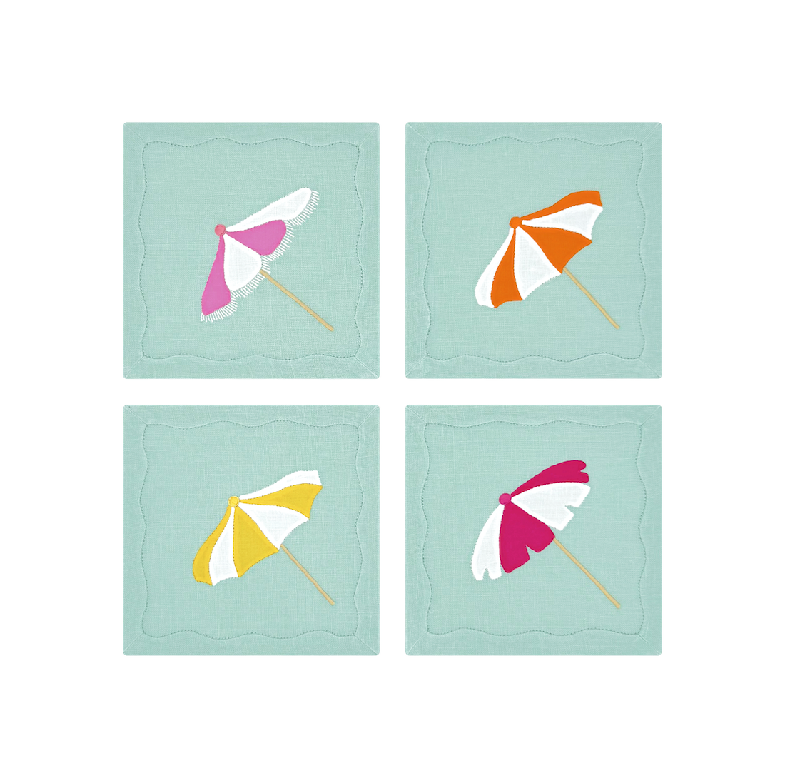Sun Umbrella Cocktail Napkins Aqua, Set of 4