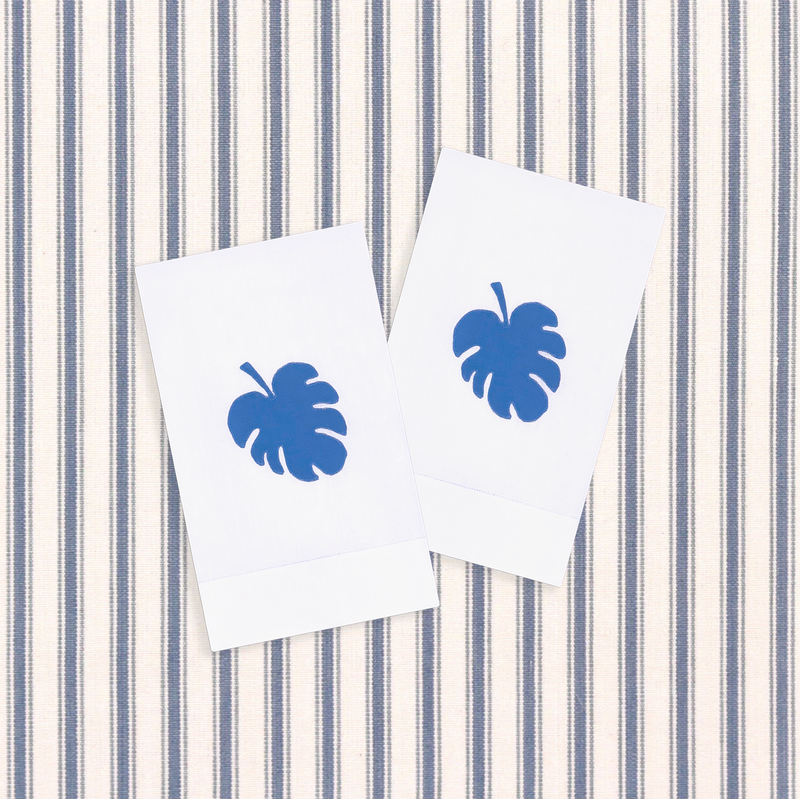 Blue Monstera Leaf Guest Towel