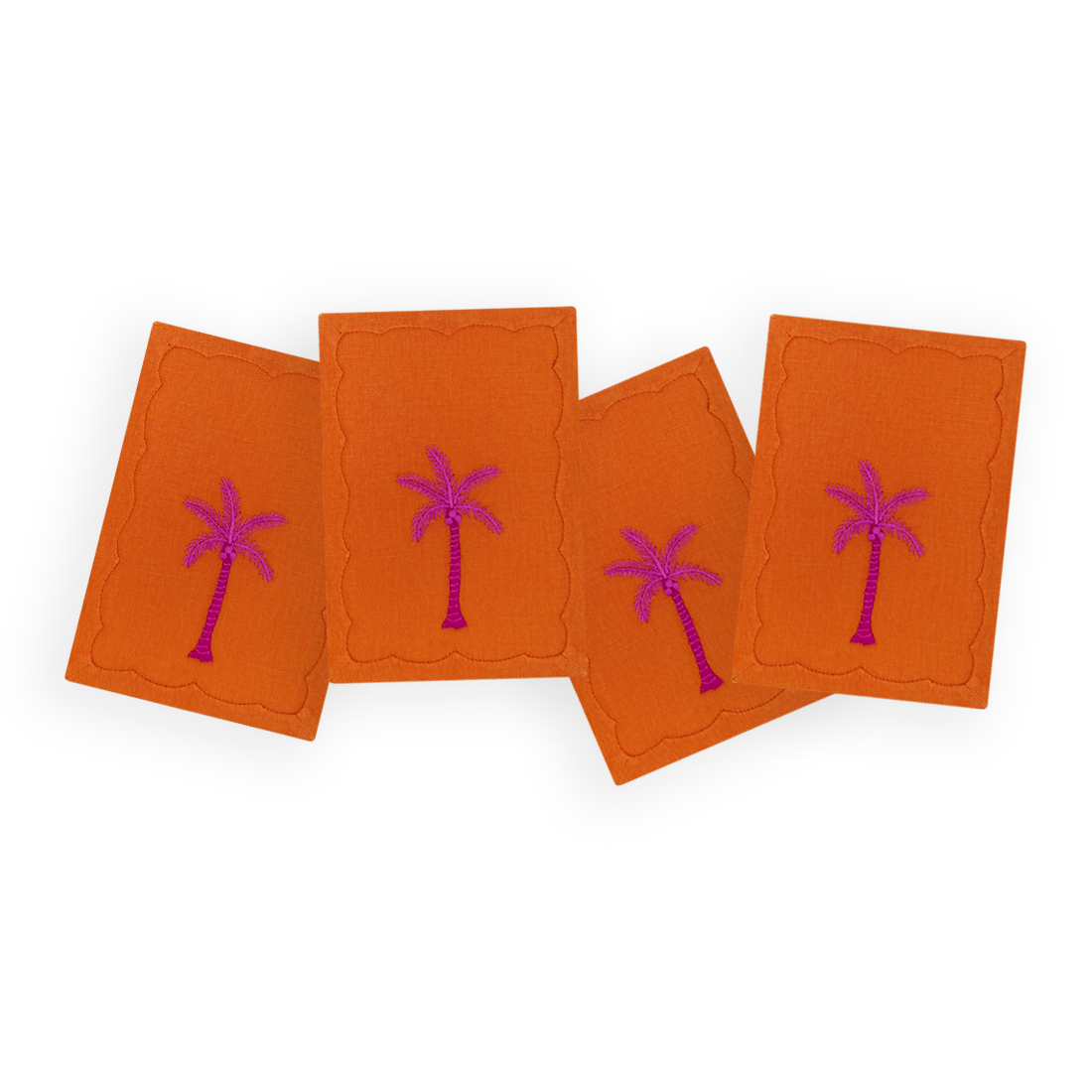 Palm Tree Cocktail Napkins, Orange & Pink, Set of 4 - New