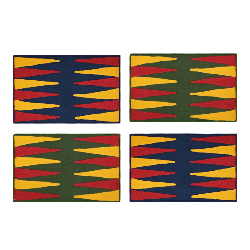 Backgammon Cocktail Napkins, Red & Yellow, Set of 4