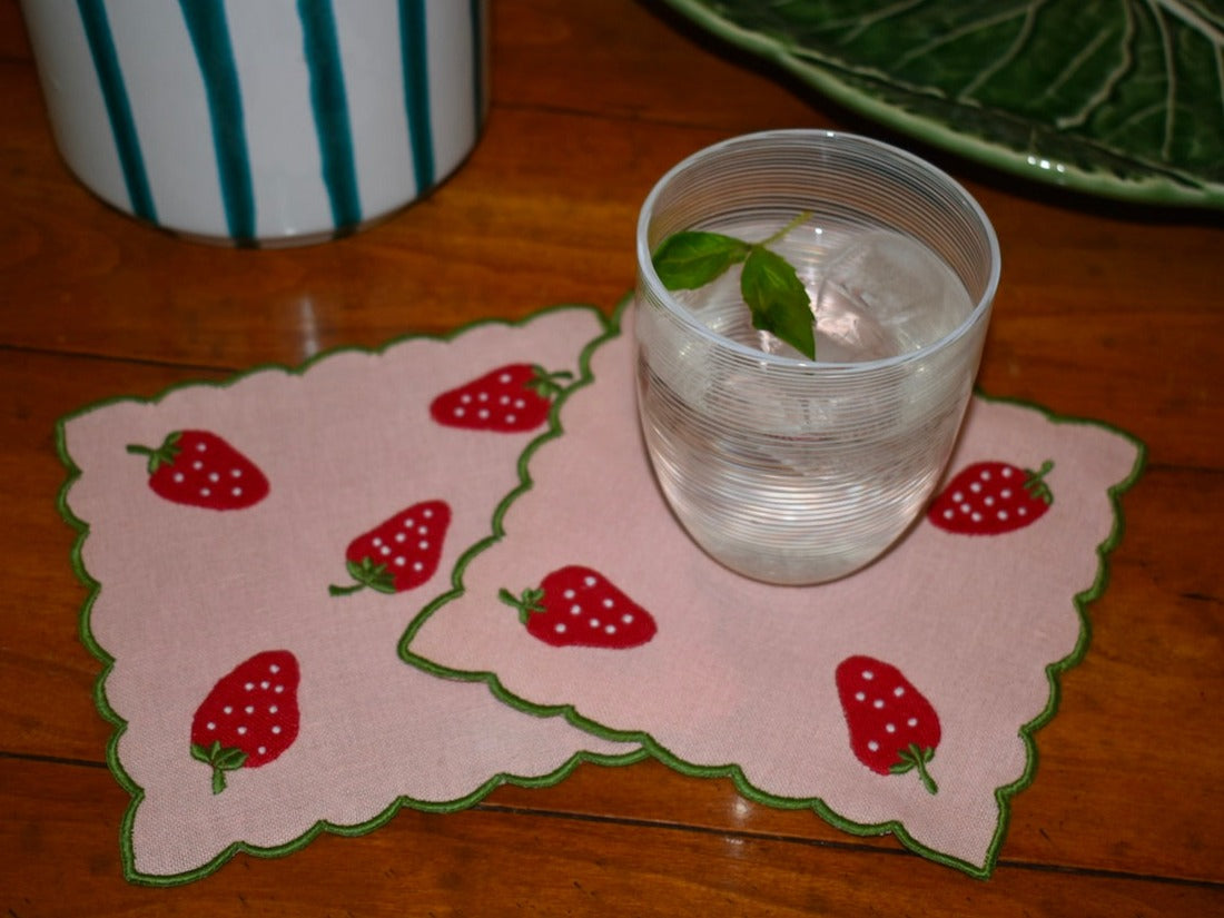 Strawberry Cocktail Napkins Pink, Set of 4 - Last Set
