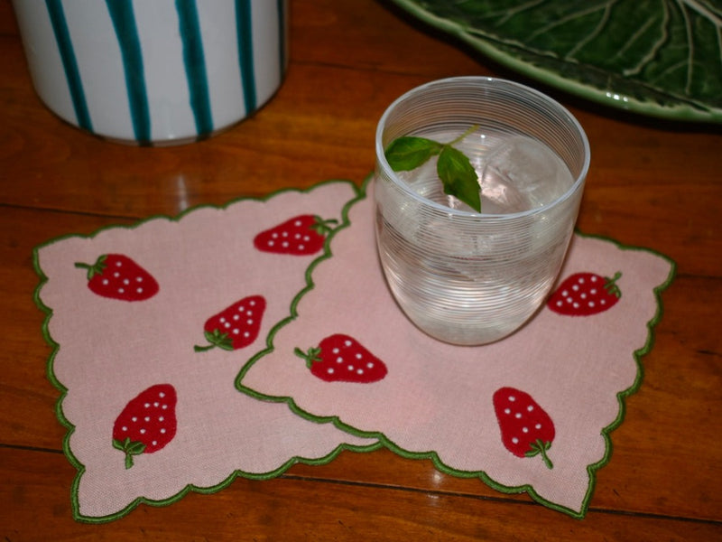 Strawberry Cocktail Napkins Pink, Set of 4