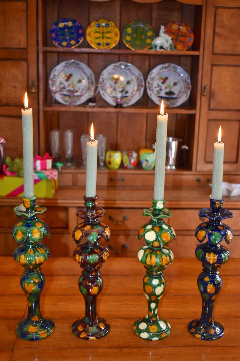 Handcrafted Candleholder, Green with Navy