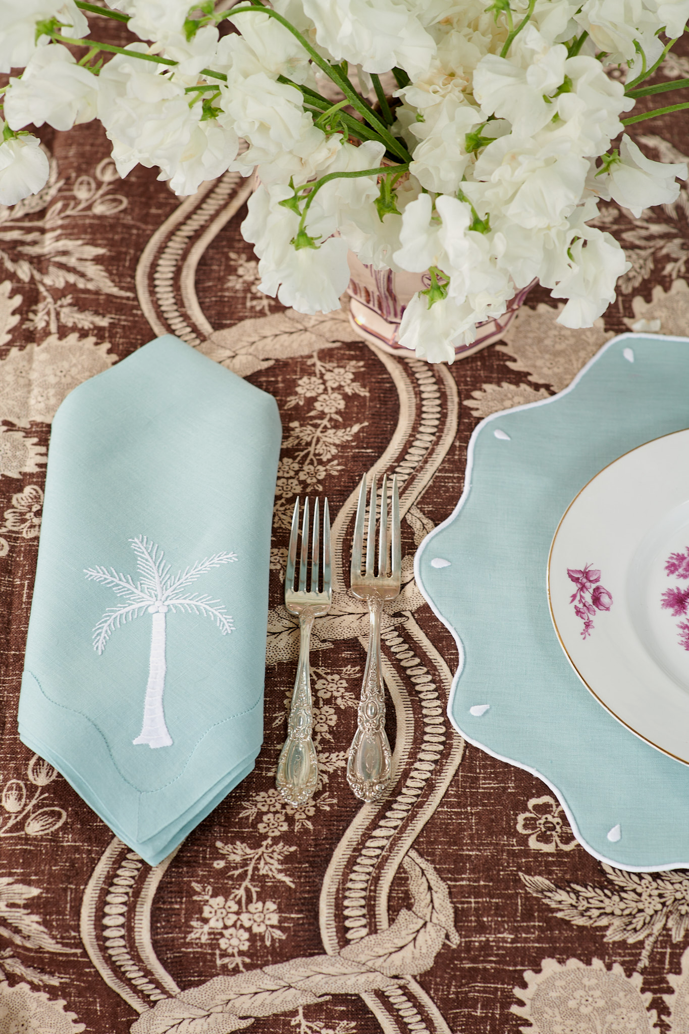 Palm Tree Dinner Napkins Aqua, Set of 2