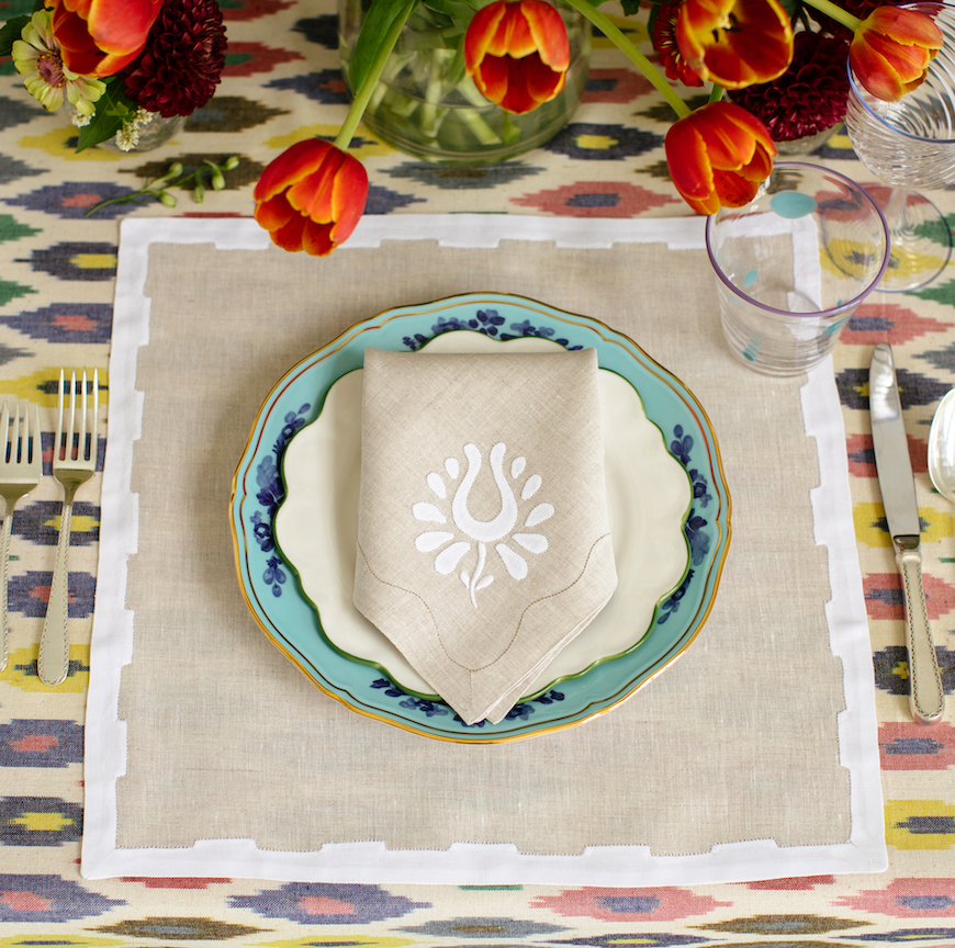 Indian Tulip Dinner Napkins, Oatmeal and White, Set of 2 - Back in Stock