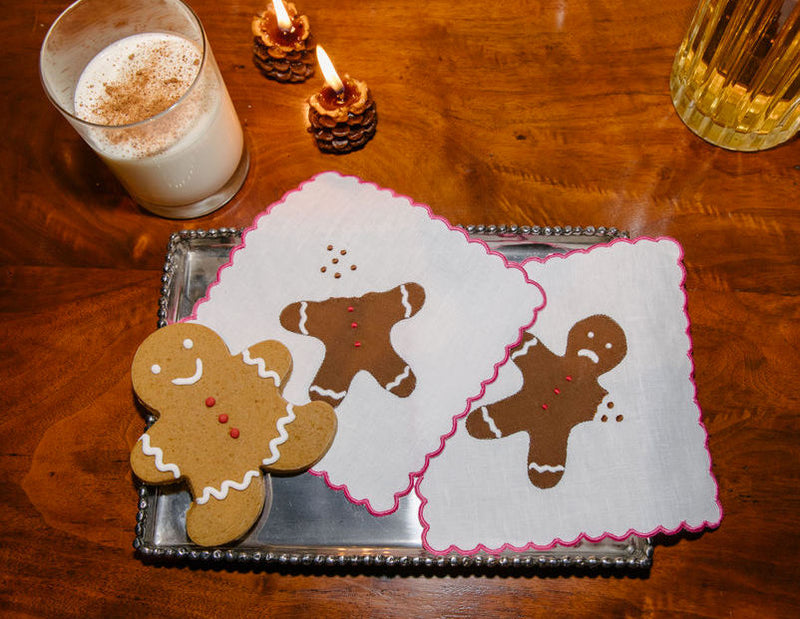 Gingerbread Cocktail Napkins Pink, Set of 6