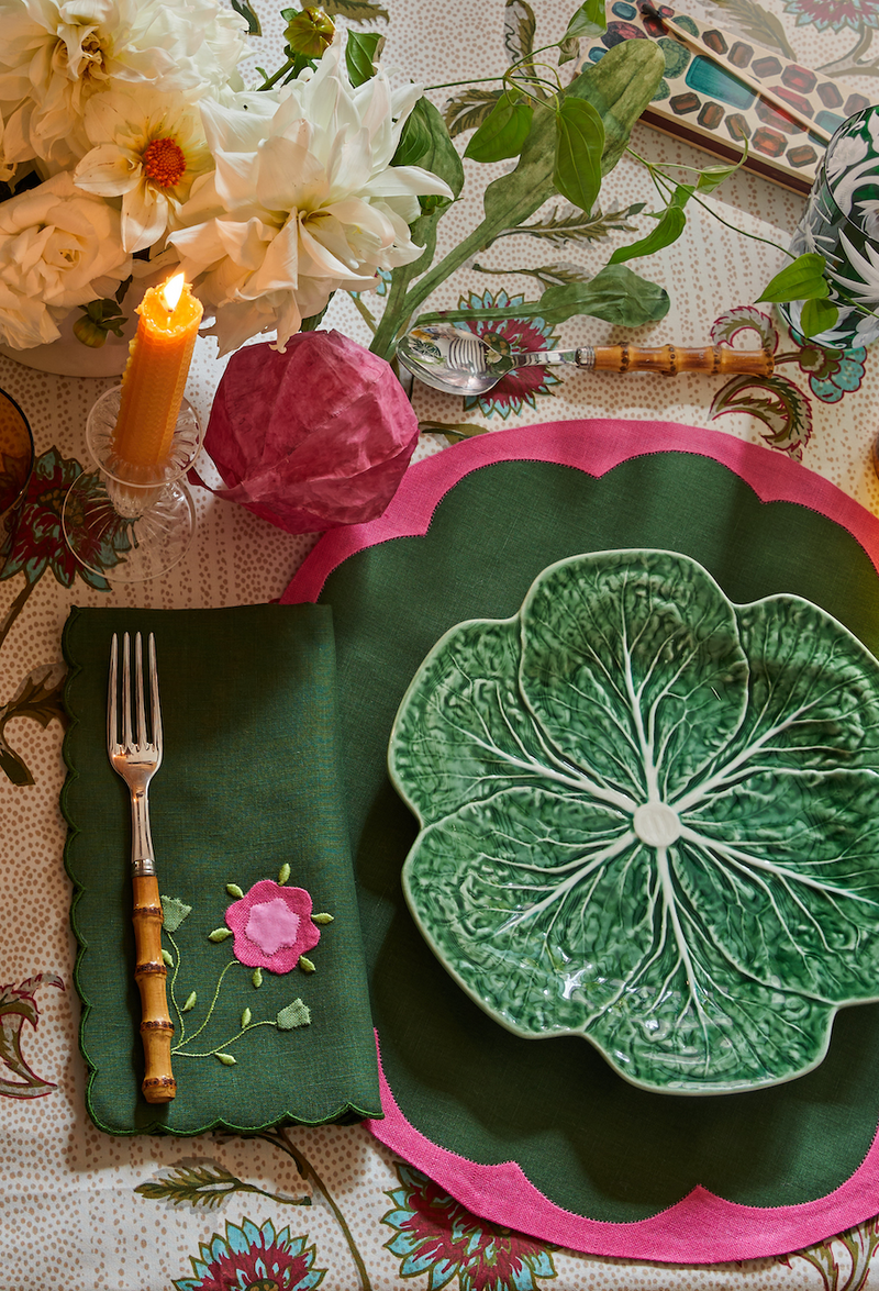 Porto Placemats, Green & Pink, Set of 2